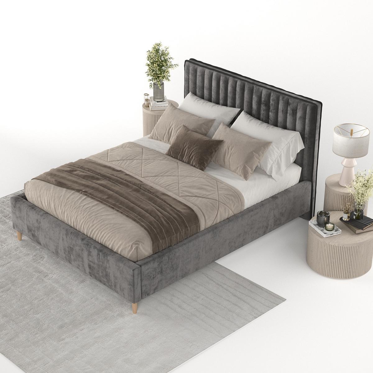 POLSTERBETT Aria 140/200 cm Anthrazit im Lotta Stoff - Anthrazit/Naturfarben, Holz/Holzwerkstoff (140/200cm) - AltaBeds