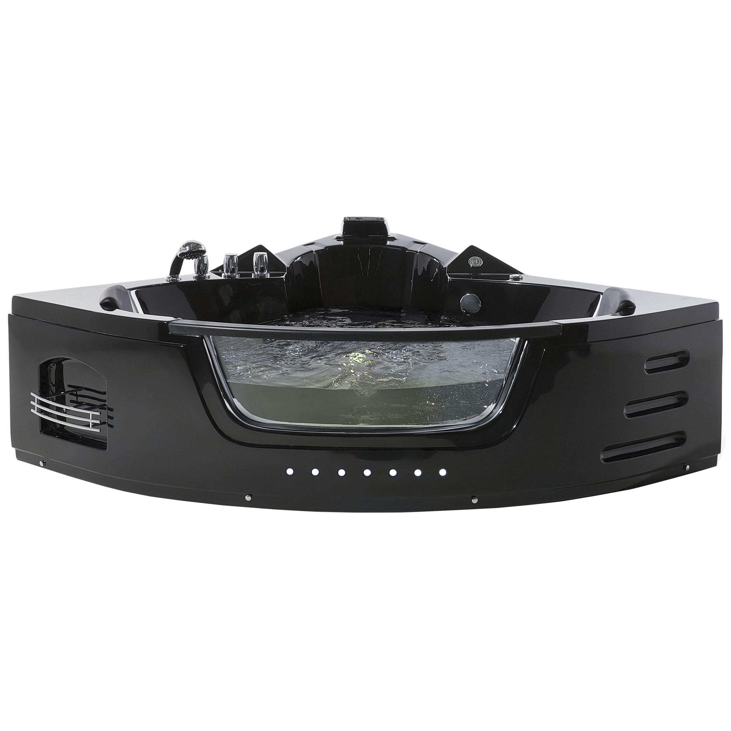 WHIRLPOOL-BADEWANNE mit LED 155x214x60 cm schwarz Martinica - Schwarz, Kunststoff (155/60/214cm) - Beliani