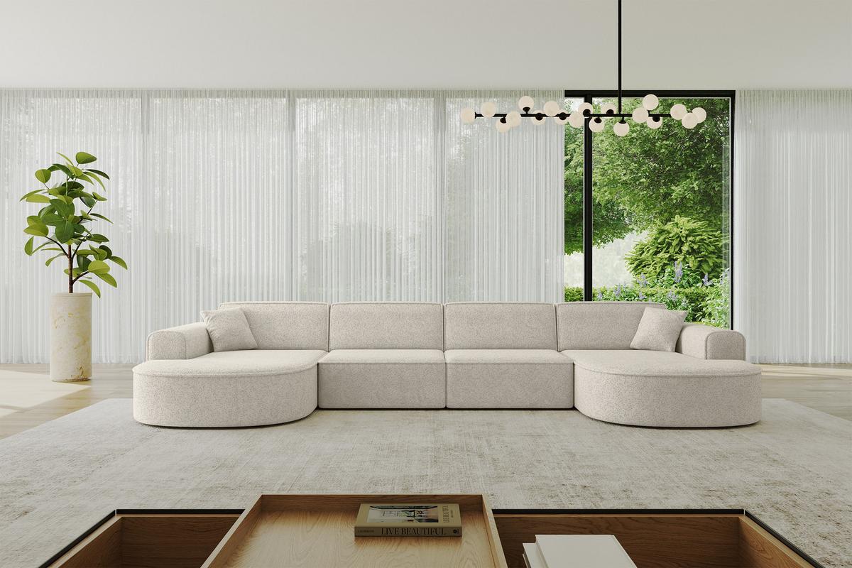 WOHNLANDSCHAFT MARI-U2 - 388x171x79 cm Beige Tissu - Beige/Schwarz, Holzwerkstoff/Kunststoff (388/79/171cm) - ALTDECOR