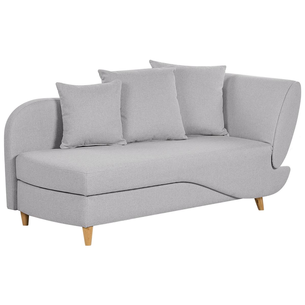 CHAISELONGUE Leinenoptik hellgrau mit Bettkasten rechtsseitig Meri - Hellbraun/Grau, Textil (156/73/69cm) - Beliani