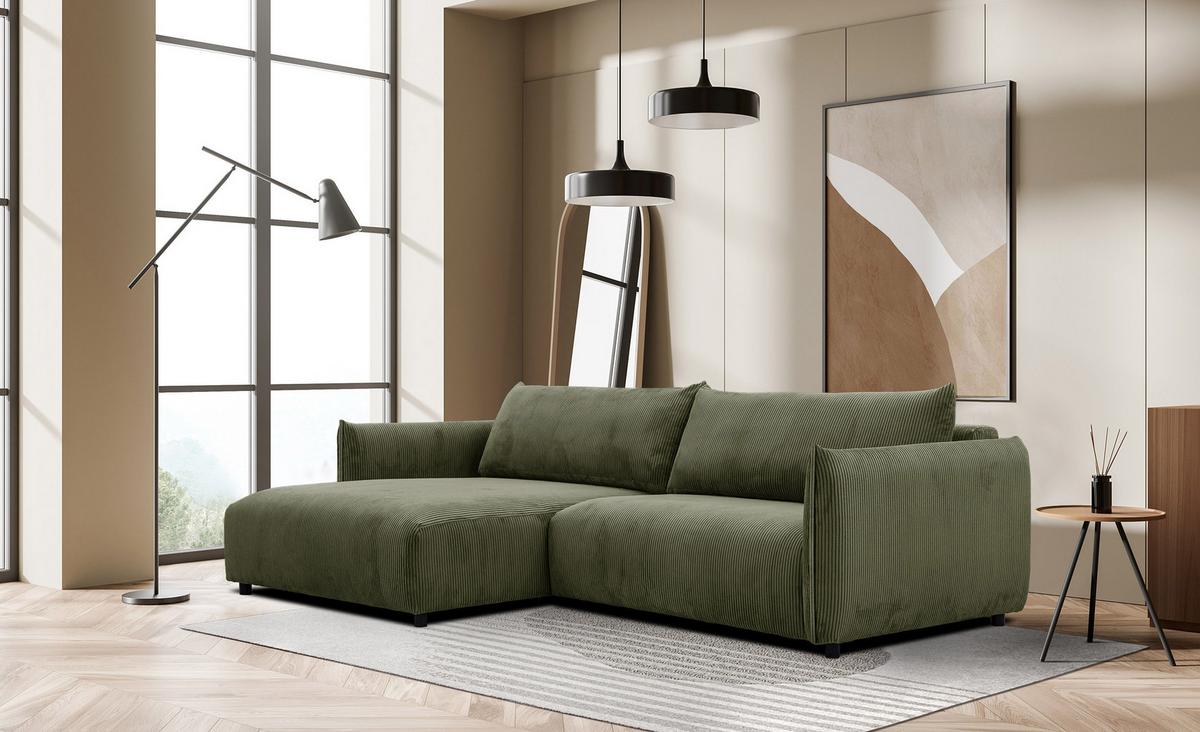 ECKSOFA TAUER 5-Sitzer, olivgrün - Schwarz/Olivgrün, Holzwerkstoff/Kunststoff (174/292cm) - Wozimo