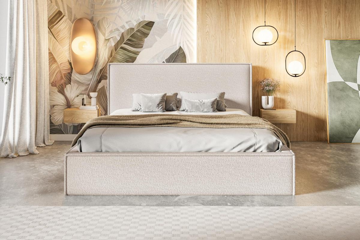 BETT 200x200 - Polsterbett mit Bettkasten und Metallrahmen - Modern Betten - Kuscheliger Catch-Me-Stoff - Kollektion Milano - Beige - Beige, Holz/Textil (200/200cm) - Alpi-Möbel