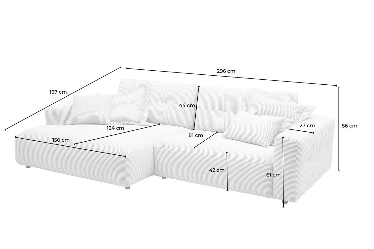 ECKSOFA XL MIKA Grau Cord - Greige/Schwarz, Kunststoff/Textil (296/167cm) - KAWOLA