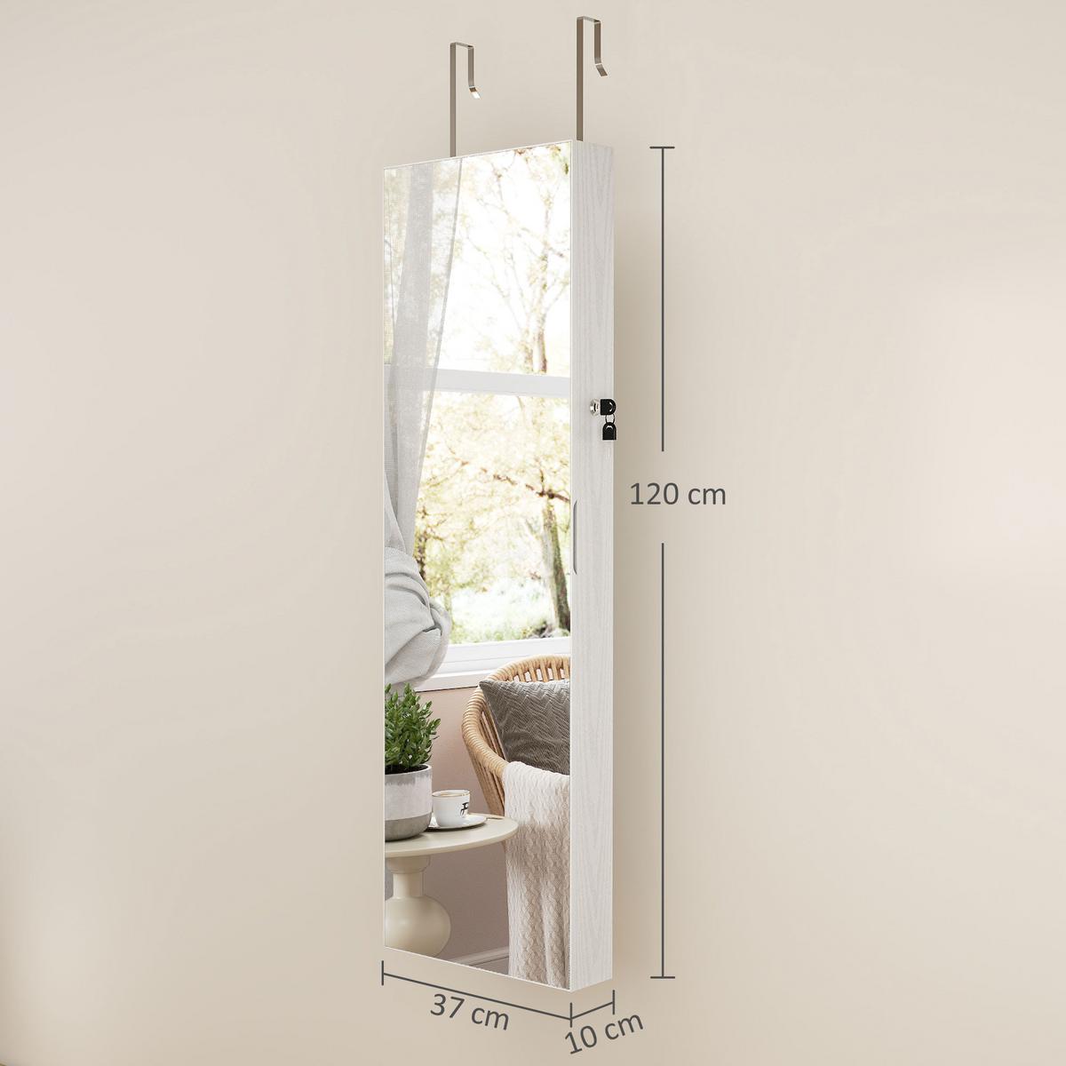 SCHMUCKSCHRANK MDF Glasspiegel Cremeweiß - Weiß, Holzwerkstoff (10/120/37cm) - HOMCOM