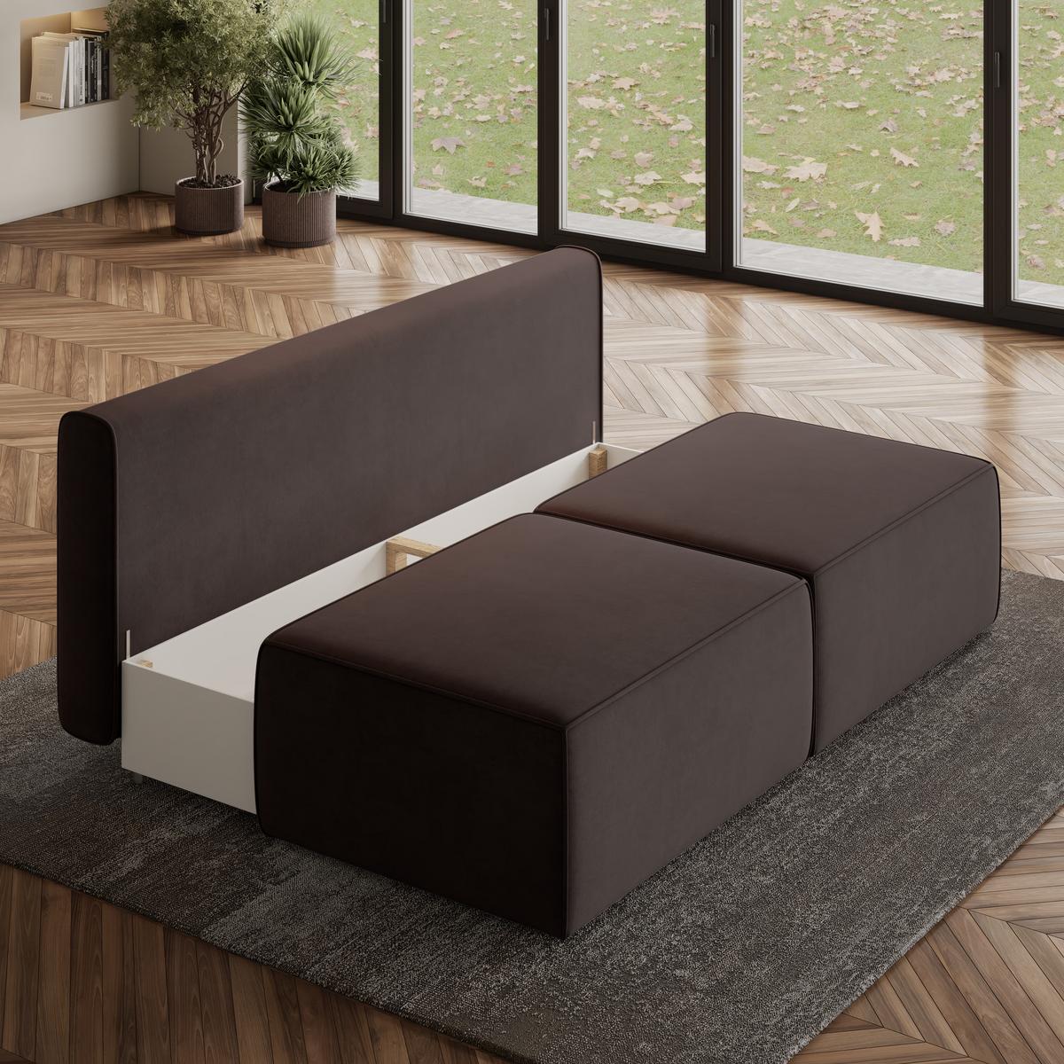 ECKSOFA VARNA M Braun Velours-Stoff mit Schlaffunktion - Braun/Grau, Holz/Kunststoff (196/158cm) - MASSENO
