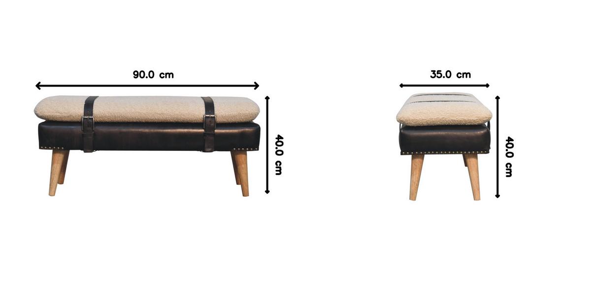 BANK Bouclé Büffelleder Schwarz, Gürtelriemen-Design, Braun - Braun, Holz (90/40/35cm) - Artisan Furniture
