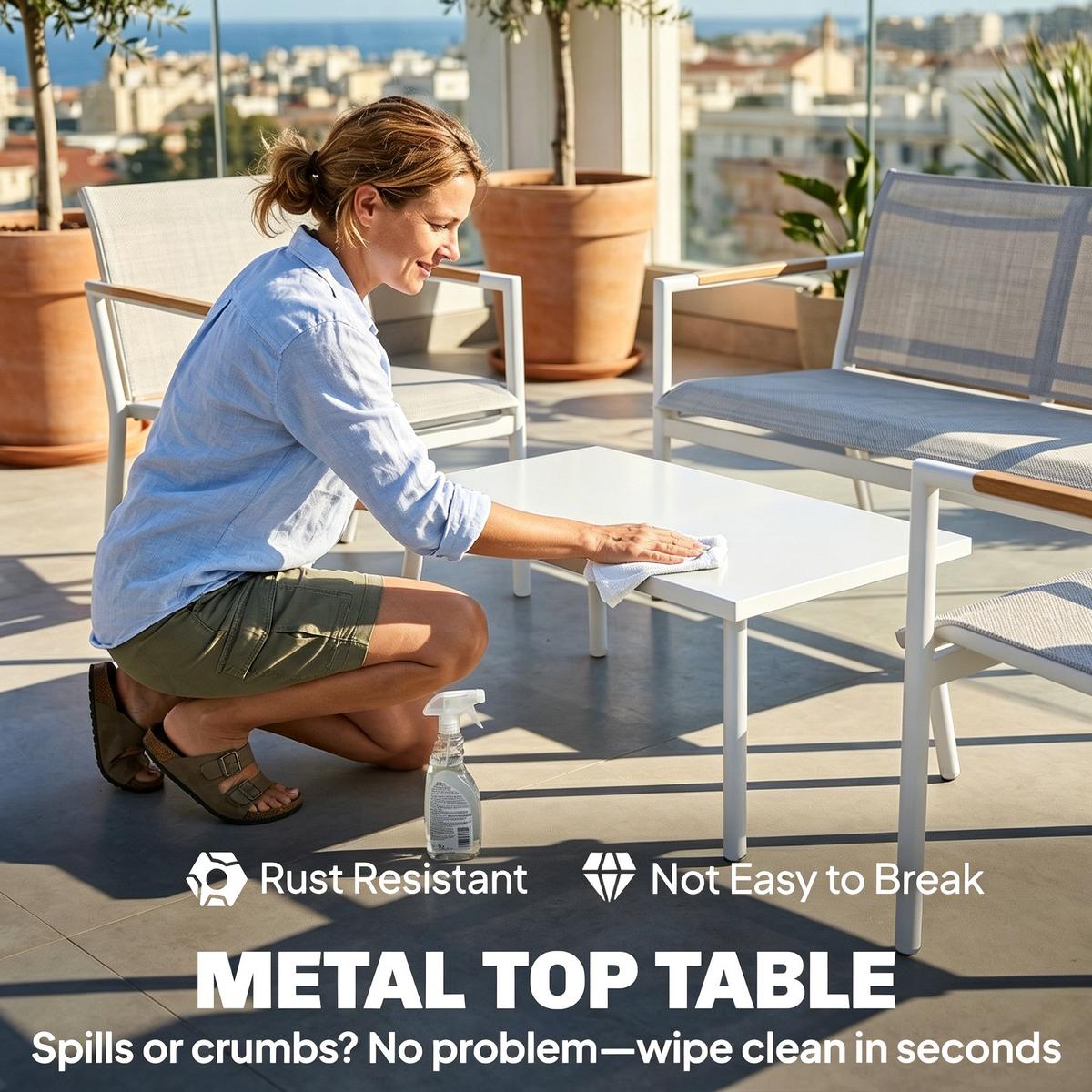 BALKONMÖBEL 4ER-SET aus Metall Netzstoff Cremeweiß - Creme/Weiß, Textil/Metall - Outsunny