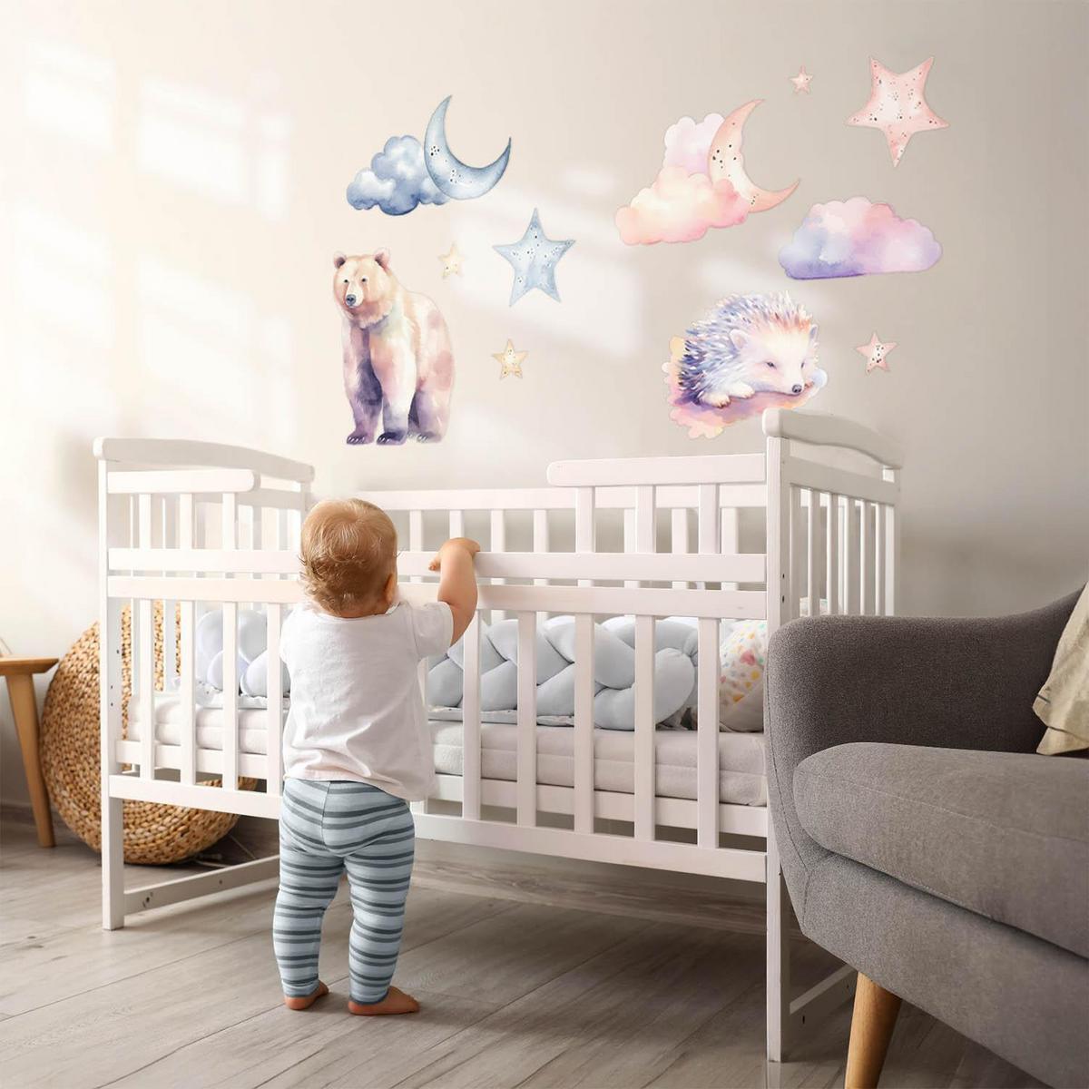 WANDAUFKLEBER 130x232cm - Tiere am Nachthimmel - Multicolor, Kunststoff (130/232/0.1cm) - Wallfluent