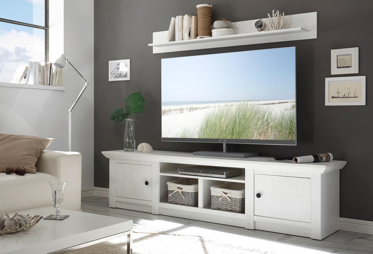 TV-LOWBOARD Weiß Pinie Landhaus, großer TV Unterschrank 194 x 51 cm - Schwarz/Weiß, Holzwerkstoff/Metall (194/51/45cm) - Furn.Design