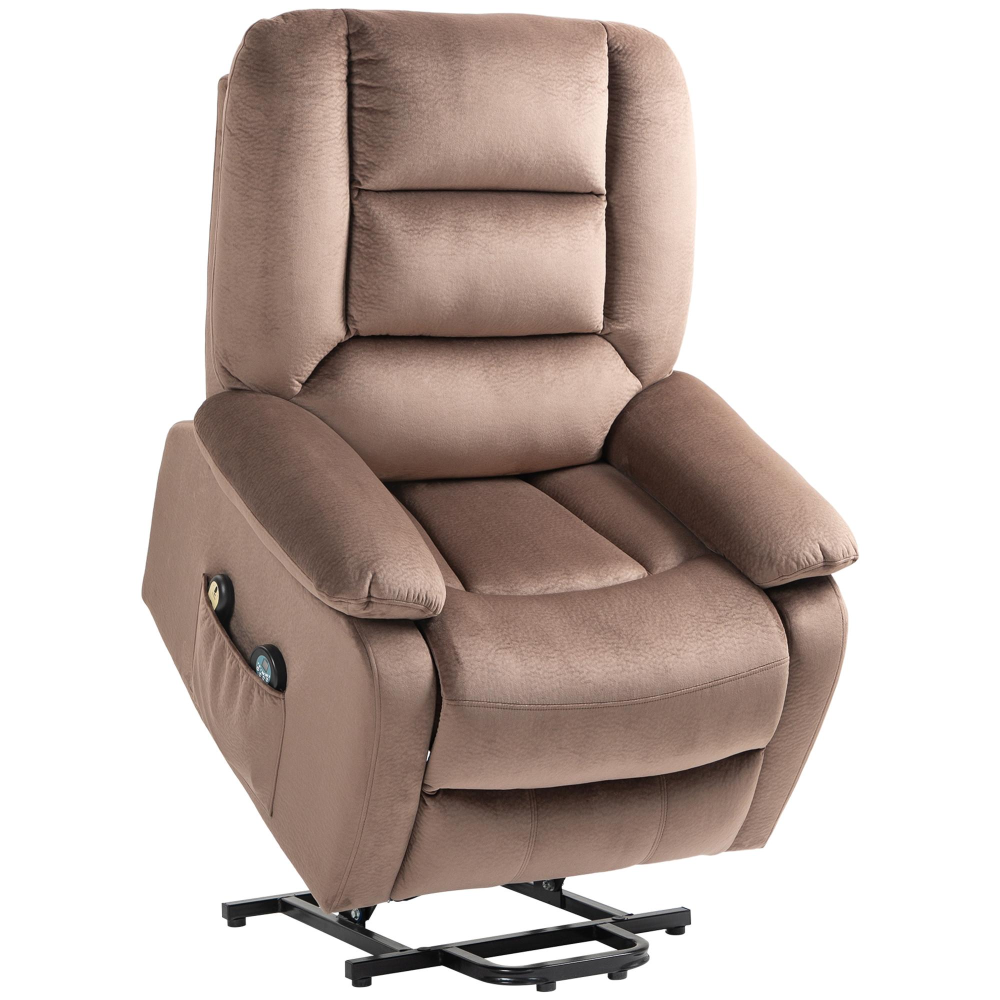 FERNSEHSESSEL mit Aufstehhilfe Elektrisch Relaxsessel mit Liege-/Massagefunktion - Schwarz/Braun, Textil/Metall (93/110/90cm) - HOMCOM