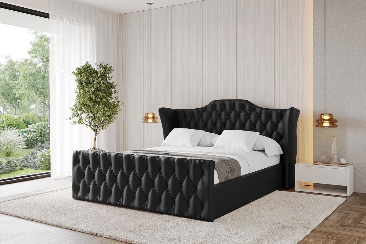 POLSTERBETT mit Bettkasten, Fußteil und Lattenrost, Boxbett mit Matratze H3/H4 - ZORAN-Z 120x200 Schwarz Kunstleder - Schwarz Hochglanz, Holzwerkstoff/Textil (120/200cm) - ALTDECOR