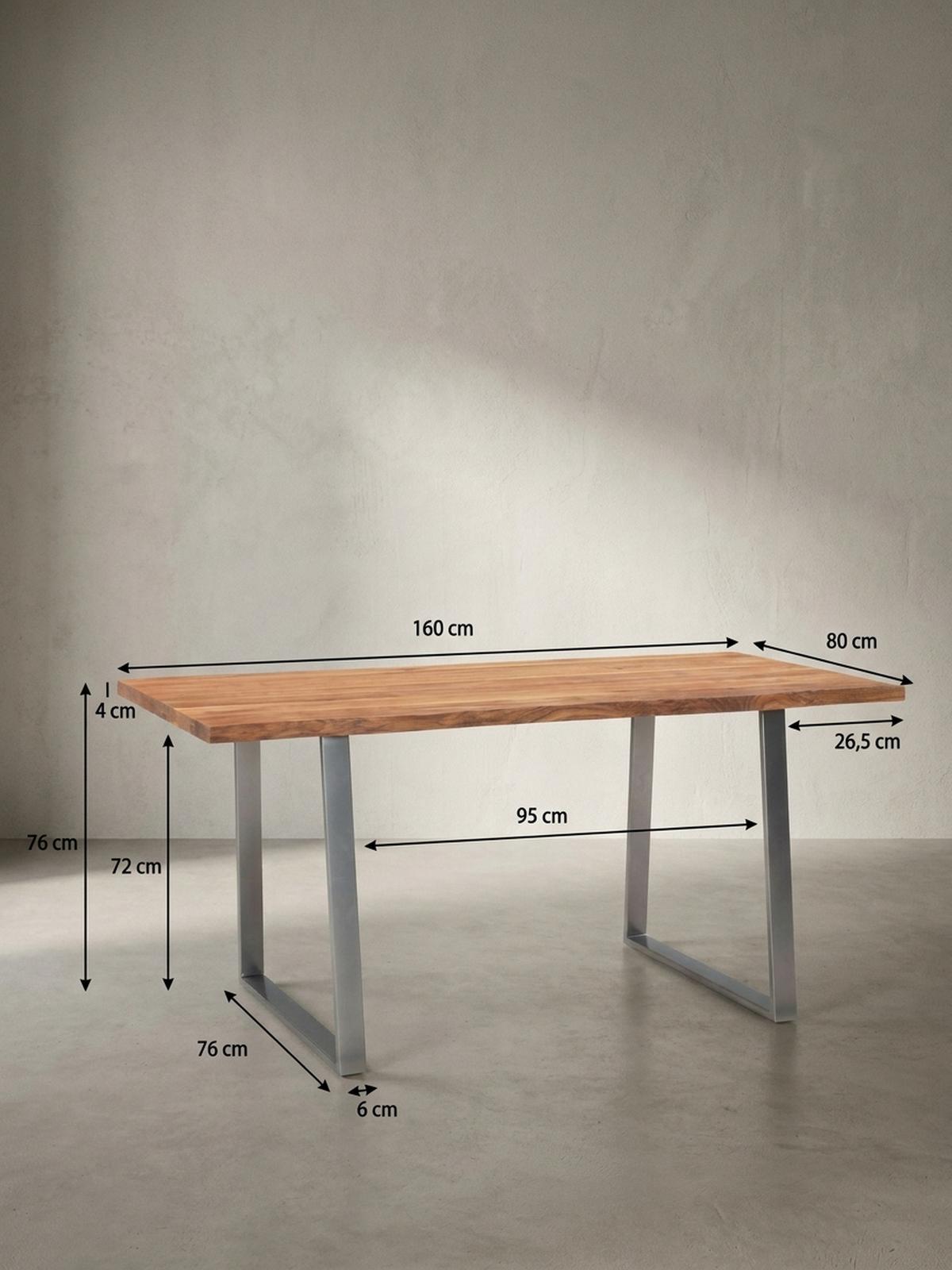 ESSTISCH Massivholz Baumkante Metallgestell Handgefertigt TARN, Goldbraun-Chrom 160x80x76 cm - Chromfarben/Braun, Holz/Metall (80/160/76cm) - KADIMA DESIGN