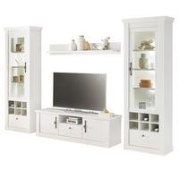 WOHNWAND weiß Pinie Landhaus, Set 4-teilig mit Soft-Close und Beleuchtung - Weiß, Holzwerkstoff/Kunststoff (322/201/45cm) - Furn.Design