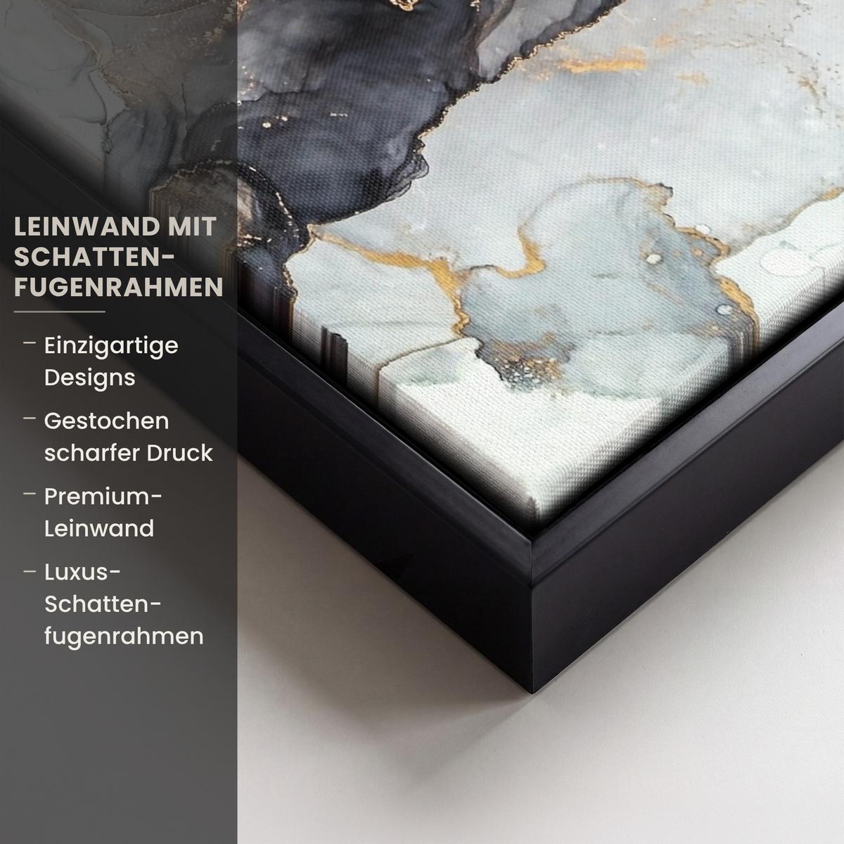 LEINWAND Bilder mit Rahmen - Marmor - Schwarz - Weiß - Gold - Luxus - Abstrakt - 30x40 - Goldfarben, Textil (30/40cm) - MuchoWow