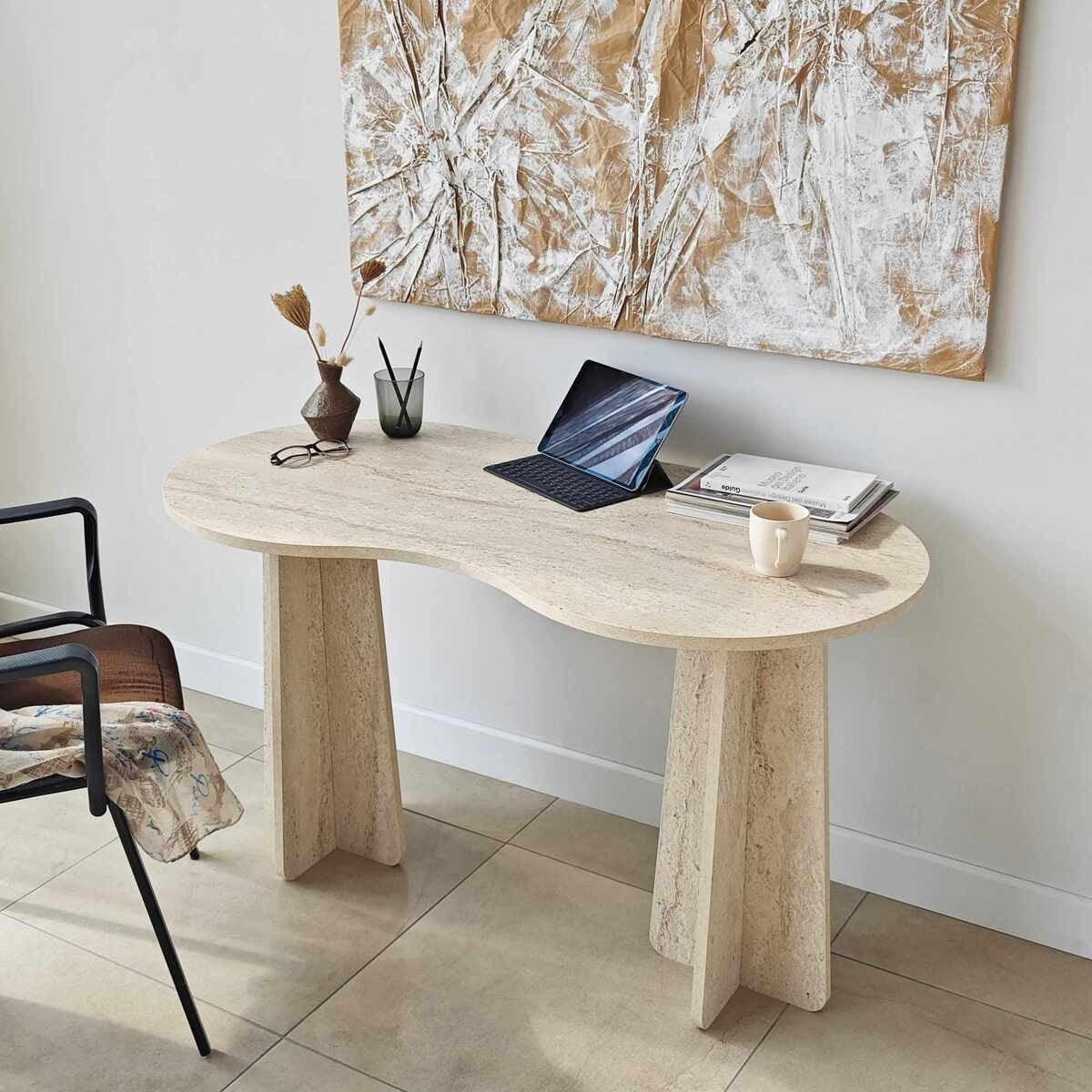 SCHREIBTISCH mit organisch-form Tischplatte 120/60/75 cm - Beige, Holzwerkstoff (8.5/60/75cm) - Calicosy