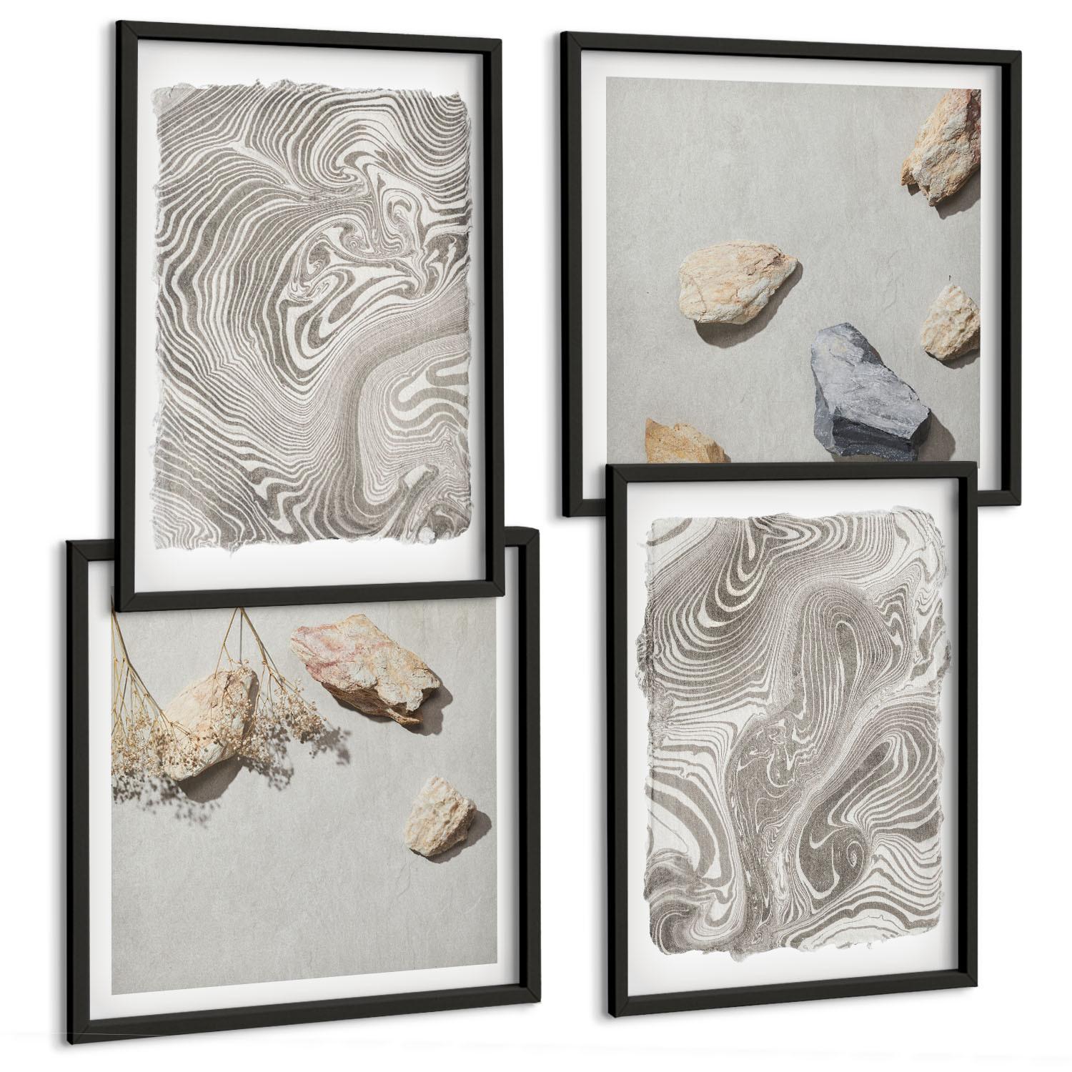 BILDER SET 4er Set - 50x50 cm & 40x60 cm Schwarzer Rahmen - Moderne abstrakte Formen - Schwarz, Kunststoff (50/50cm) - TULUP