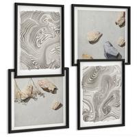 BILDER SET 4er Set - 50x50 cm & 40x60 cm Schwarzer Rahmen - Moderne abstrakte Formen - Schwarz, Kunststoff (50/50cm) - TULUP