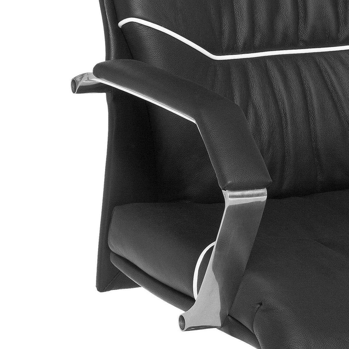 BÜROSTUHL Echtleder mit Kopfstütze und Multiblockmechanik Hohe Rückenlehne Drehbar - Silberfarben/Schwarz, Leder/Metall (70/126/70cm) - KADIMA DESIGN