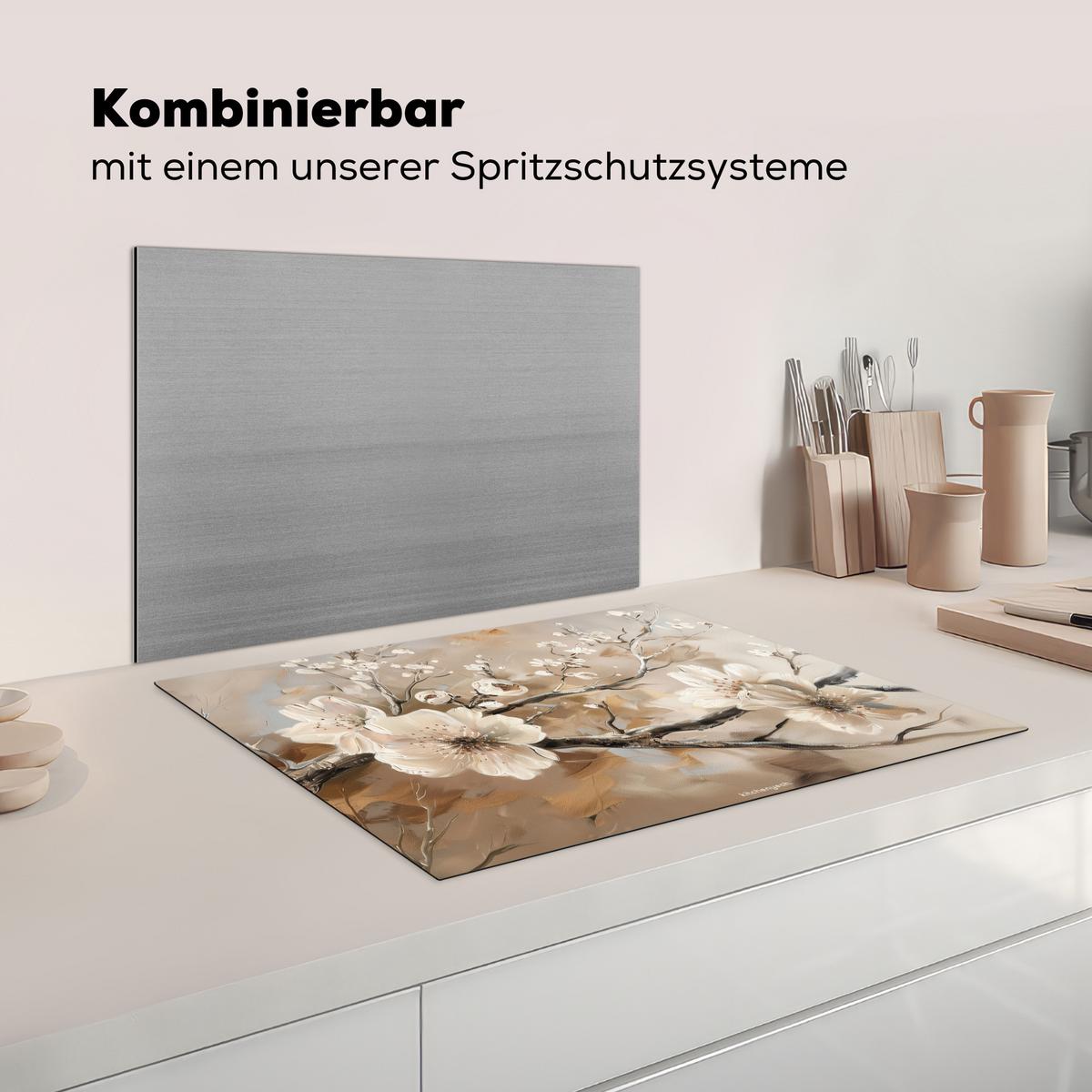 HERDABDECKPLATTE Blumen - Abstrakt - Gemalt - Beige Herdabdeckung Induktionsfeld 70x52 cm - Kaschmir, Kunststoff (70/52/0.2cm) - MuchoWow