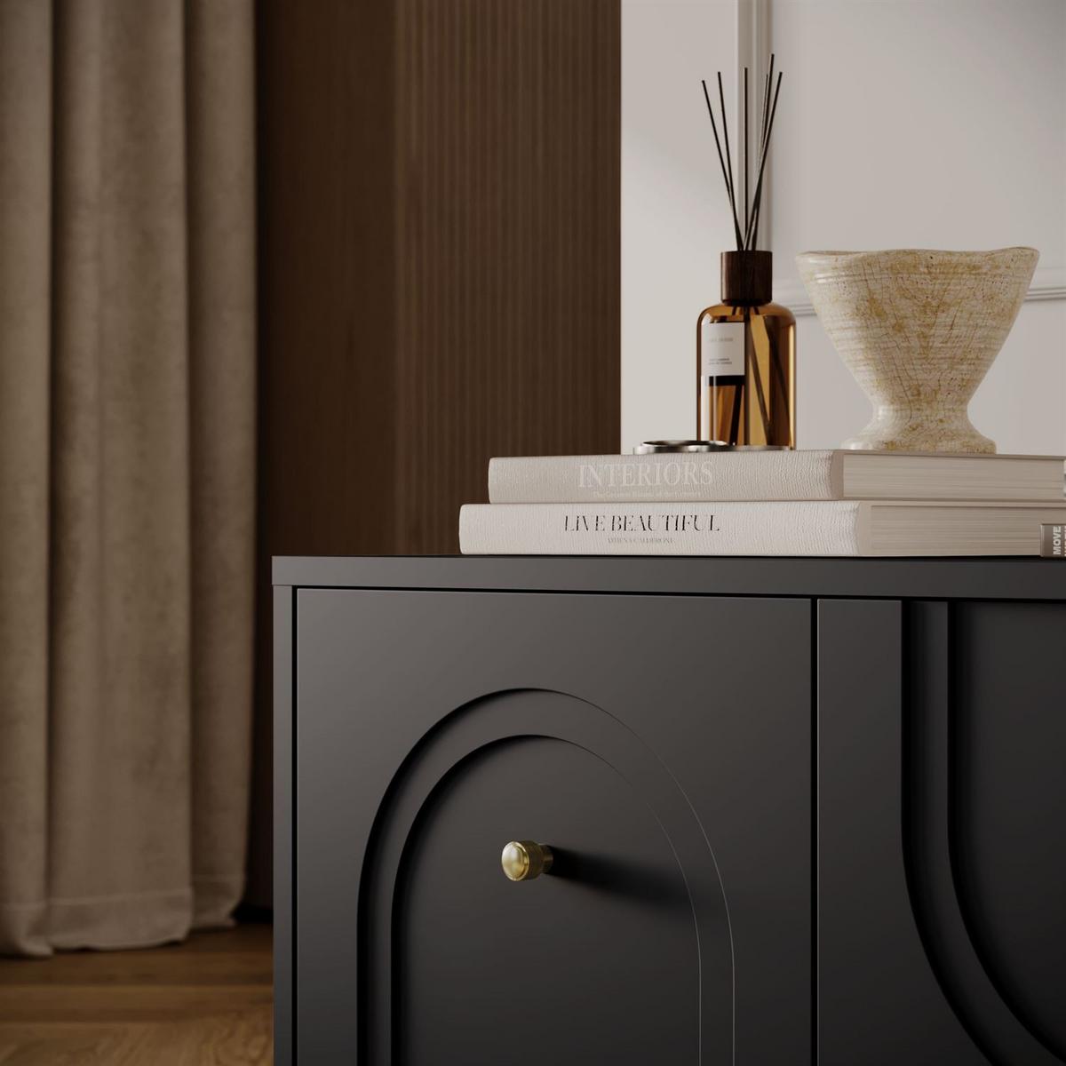 TV-SCHRANK LIBERTY auf Holzbeinen schwarz - Schwarz, Holzwerkstoff (154/53.5/39cm) - Lookway