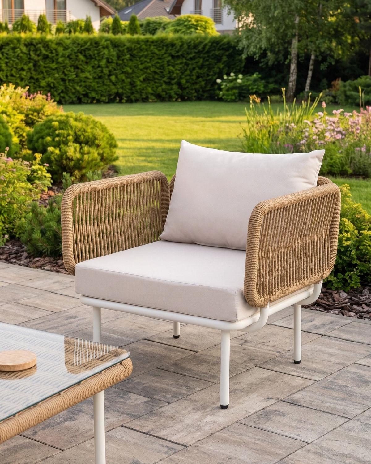 GARTENSESSEL Hellbeige Baucina - Beige/Weiß, Metall (77/75/68cm) - Beliani