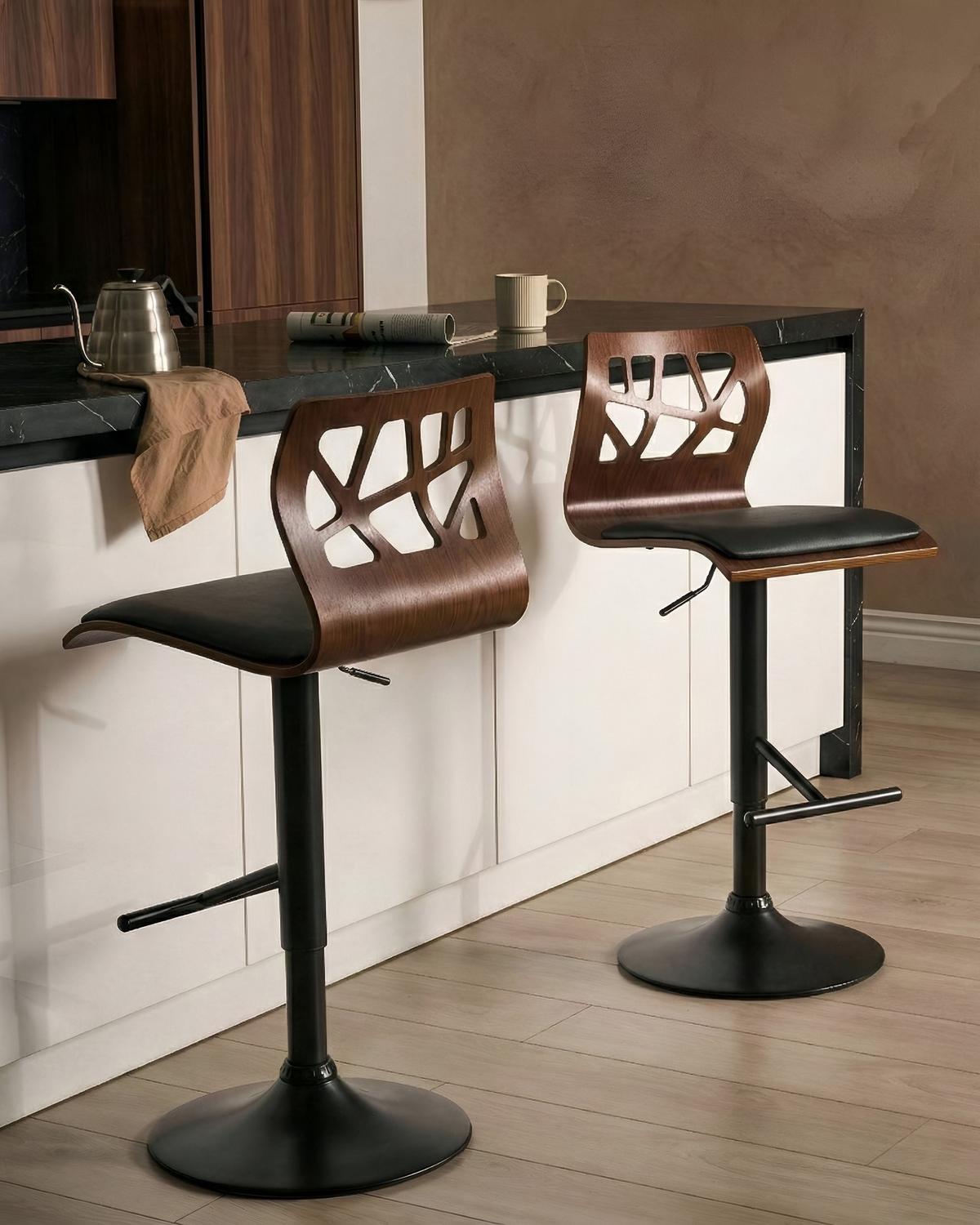 BARSTUHL 2er-Set drehbar Kunstleder Schwarz Petersburg - Schwarz/Braun, Holzwerkstoff/Metall (41/96/36cm) - Beliani