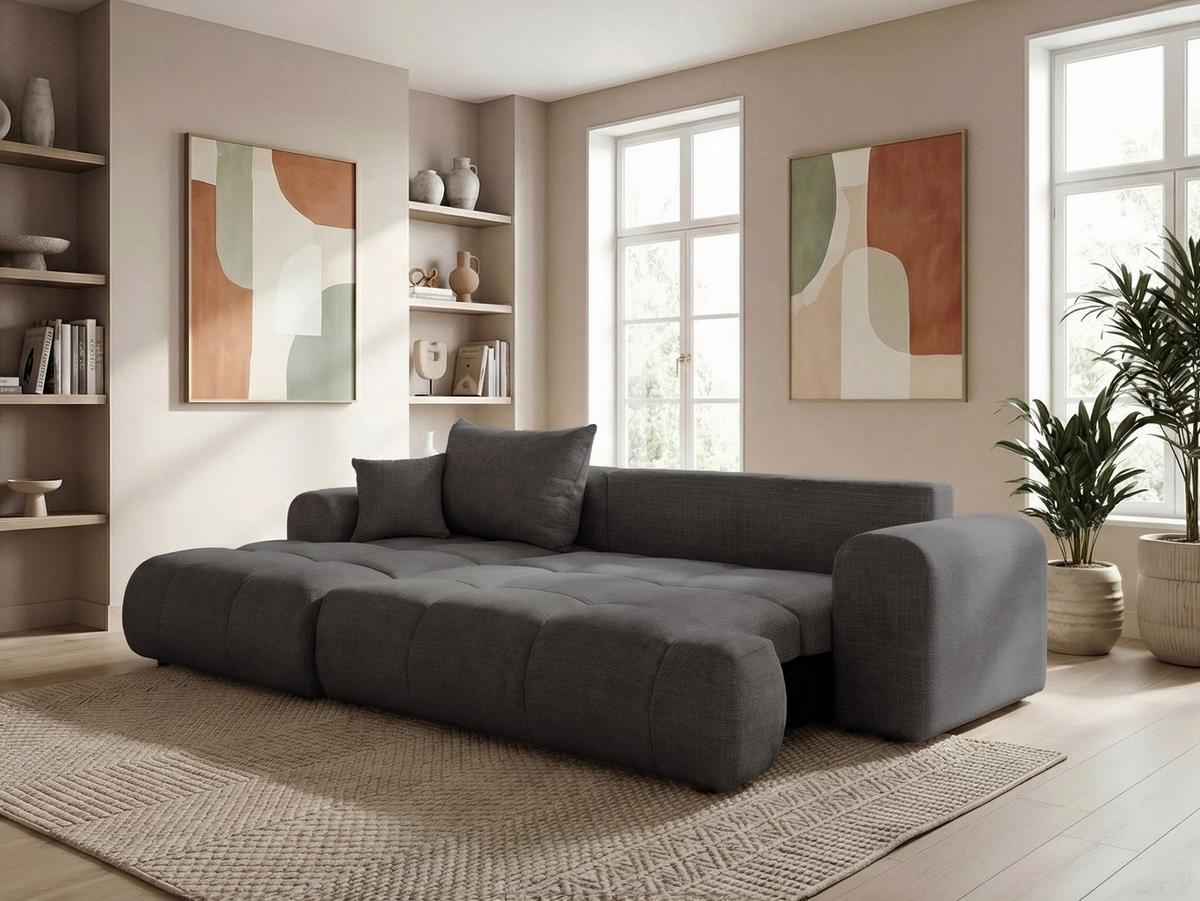 ECKSOFA MILANO Links mit Schlaffunktion und Bettkasten Dunkelgrau - Dunkelgrau, Kunststoff/Textil (265/145cm) - Idohome