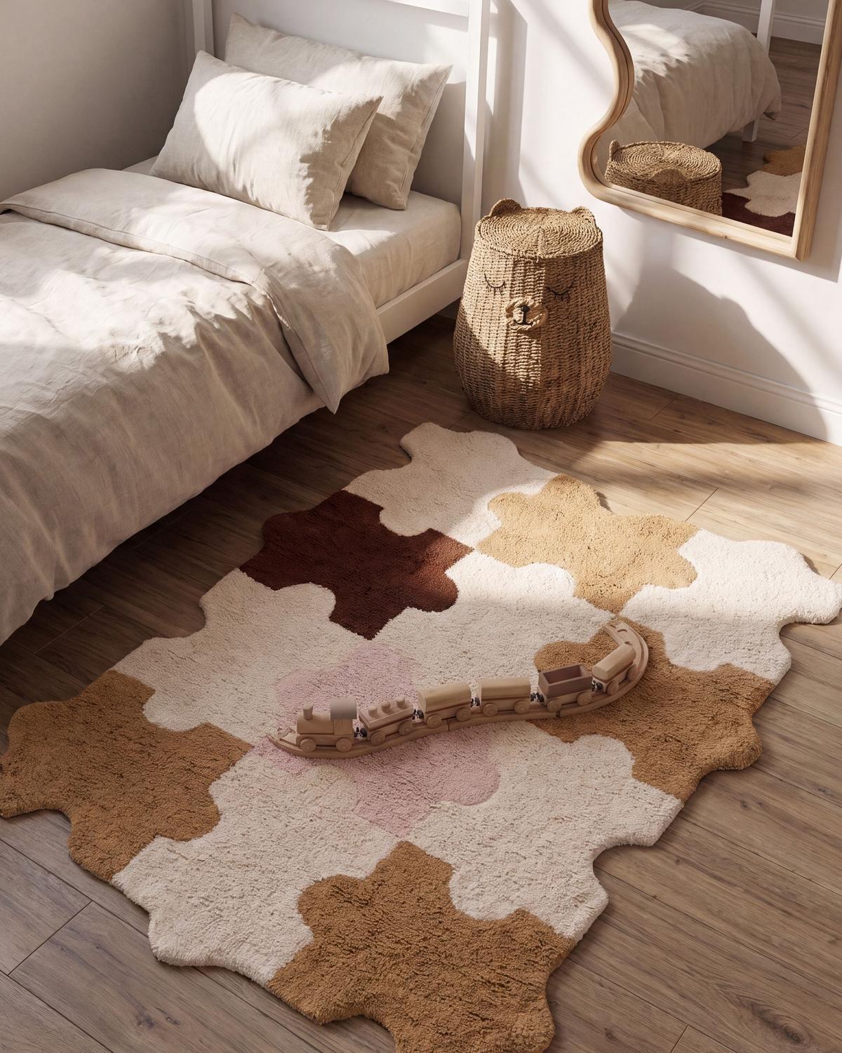 KINDERTEPPICH Bunt 90/120 cm Baumwolle Jigsaw - Pink/Beige, Textil (90/120cm) - Beliani