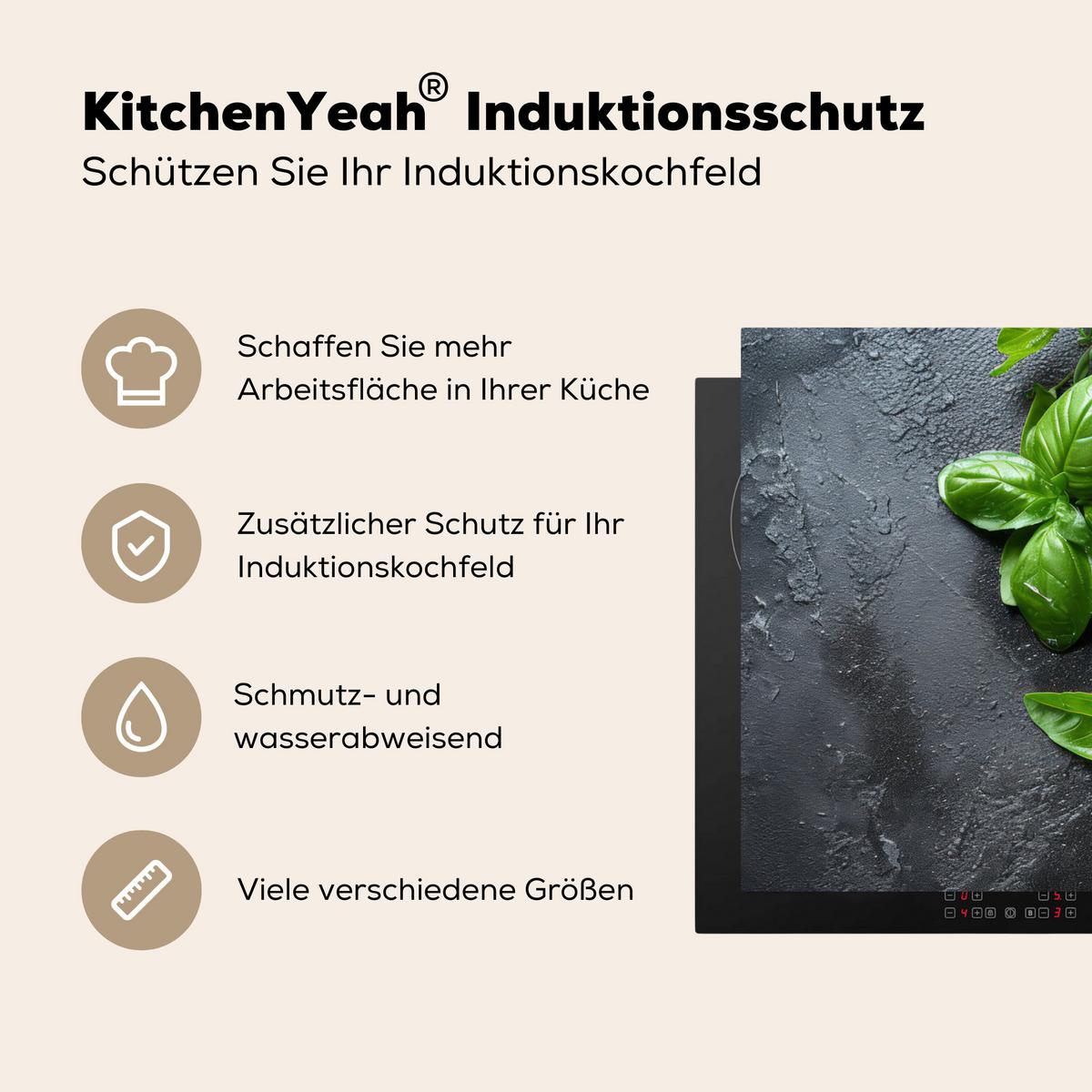 HERDABDECKPLATTE Obst - Grau - Konkret - Orange - Pflanzen Ceranfeldabdeckung 85x52 cm - Anthrazit, Kunststoff (85/52/0.2cm) - MuchoWow