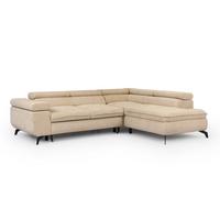 ECKSOFA mit Schlaffunktion und Bettkasten Bonnie aus Taupe Chenille-Stoff mit verstellbaren Kopfstützen und Armlehne - Ottomane rechts - Taupe/Schwarz, Holz/Textil (275/210cm) - S-Style Möbel