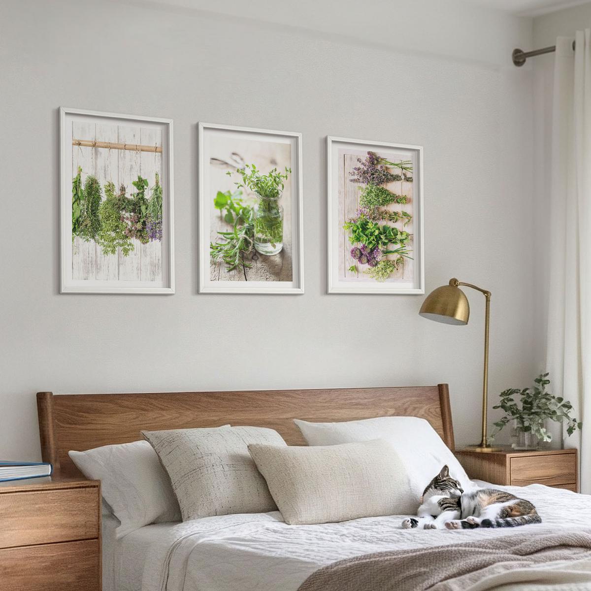 BILDER SET 3er Set - 40x60 cm Weißer Rahmen - Kräuterpflanzen für die Küche - Weiß, Kunststoff (40/60cm) - TULUP