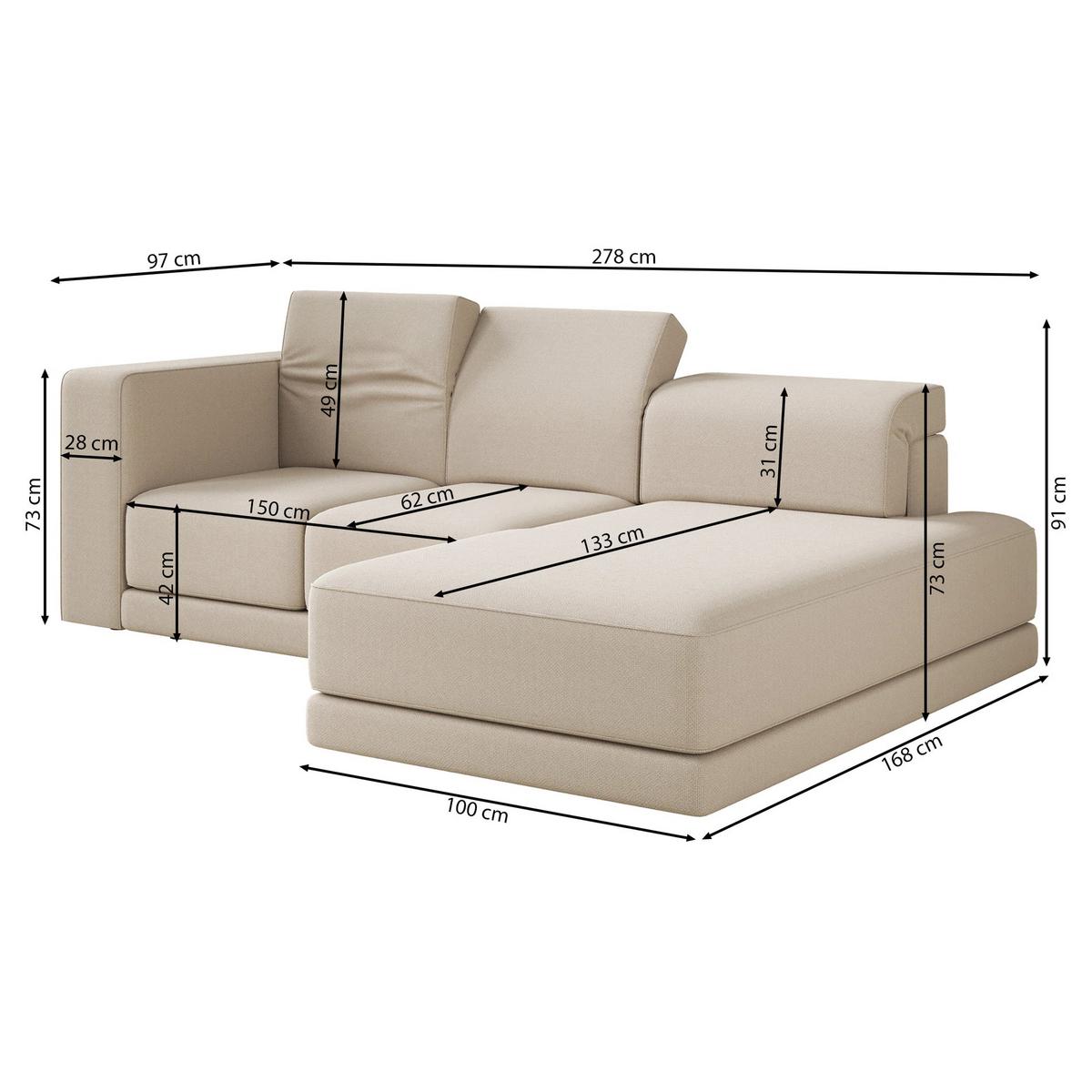 ECKSOFA Novals L-Form, 4-Sitzer, links 278 cm - Ecru/Schwarz, Holz/Kunststoff (278/168cm) - Selsey