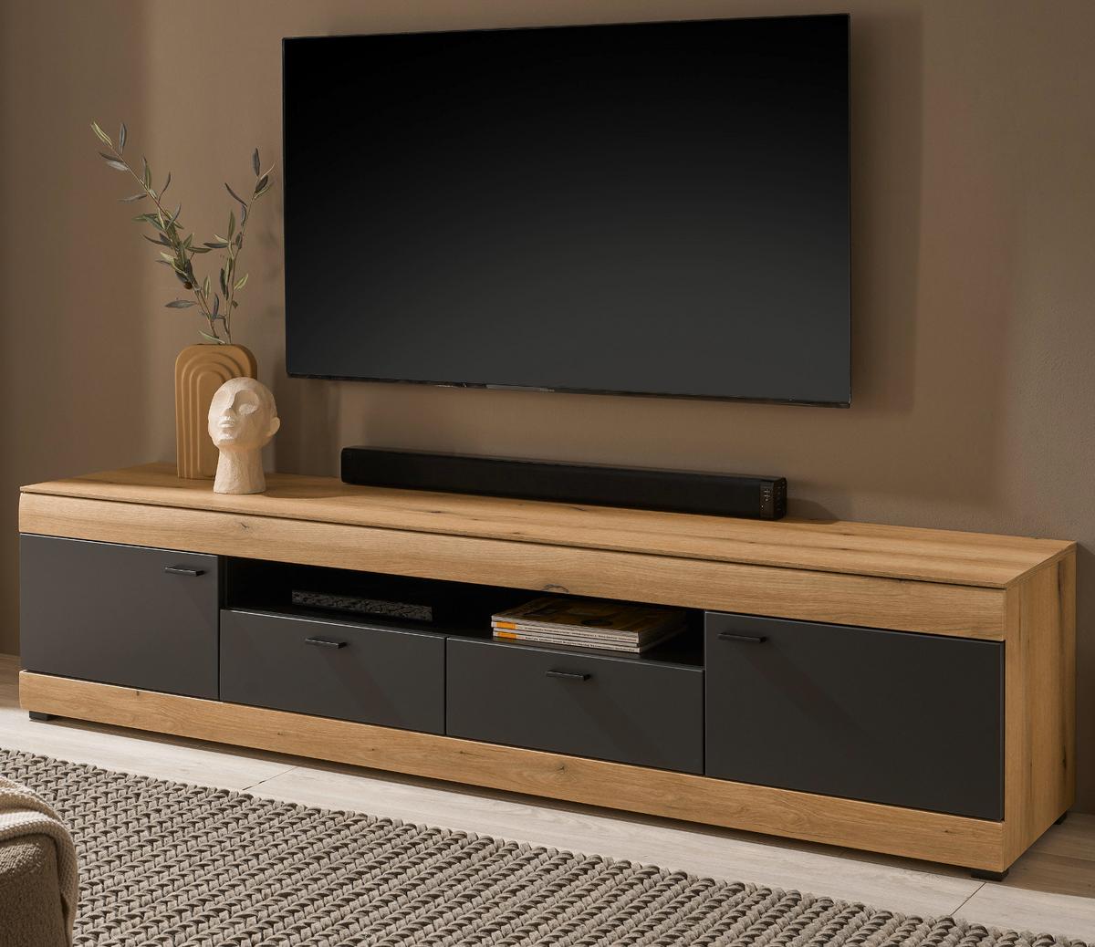TV-LOWBOARD in Eiche, grau 200 cm, TV Unterschrank XXL mit Soft-Close - Kaschmir/Eichefarben, Holzwerkstoff/Kunststoff (200/48/45cm) - Furn.Design