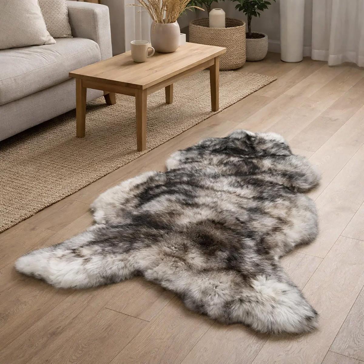 FELL Öko Schaffell Lammfell Natur Dunkel Geflammt ca. 140 cm - Schwarz/Weiß, Fell (80/140cm) - Provellus