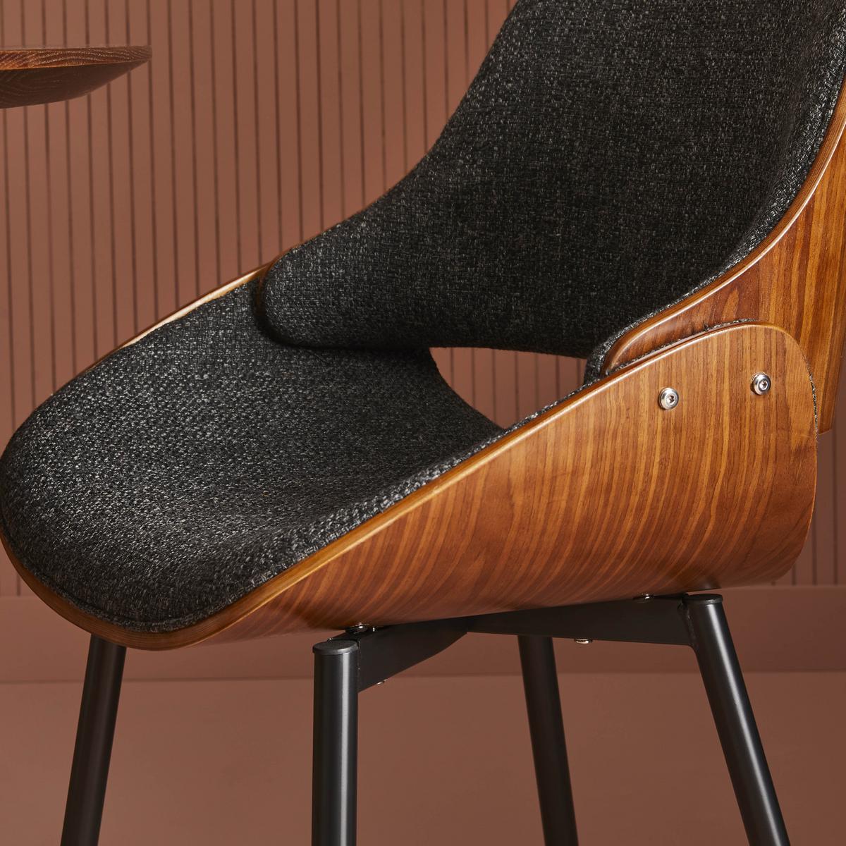 STUHL mit Nussbaum-Finish und grauem Stoffbezug - Mannix - Grau, Metall (61/78/61cm) - Signature