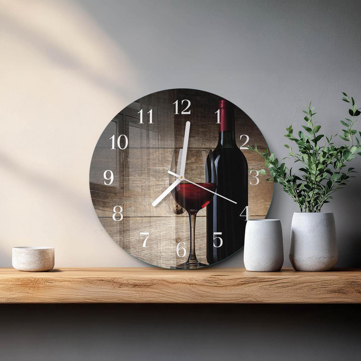 WANDUHR aus Glas Ø30 cm - Wein - Rot, Glas (30/30/0.4cm) - TULUP