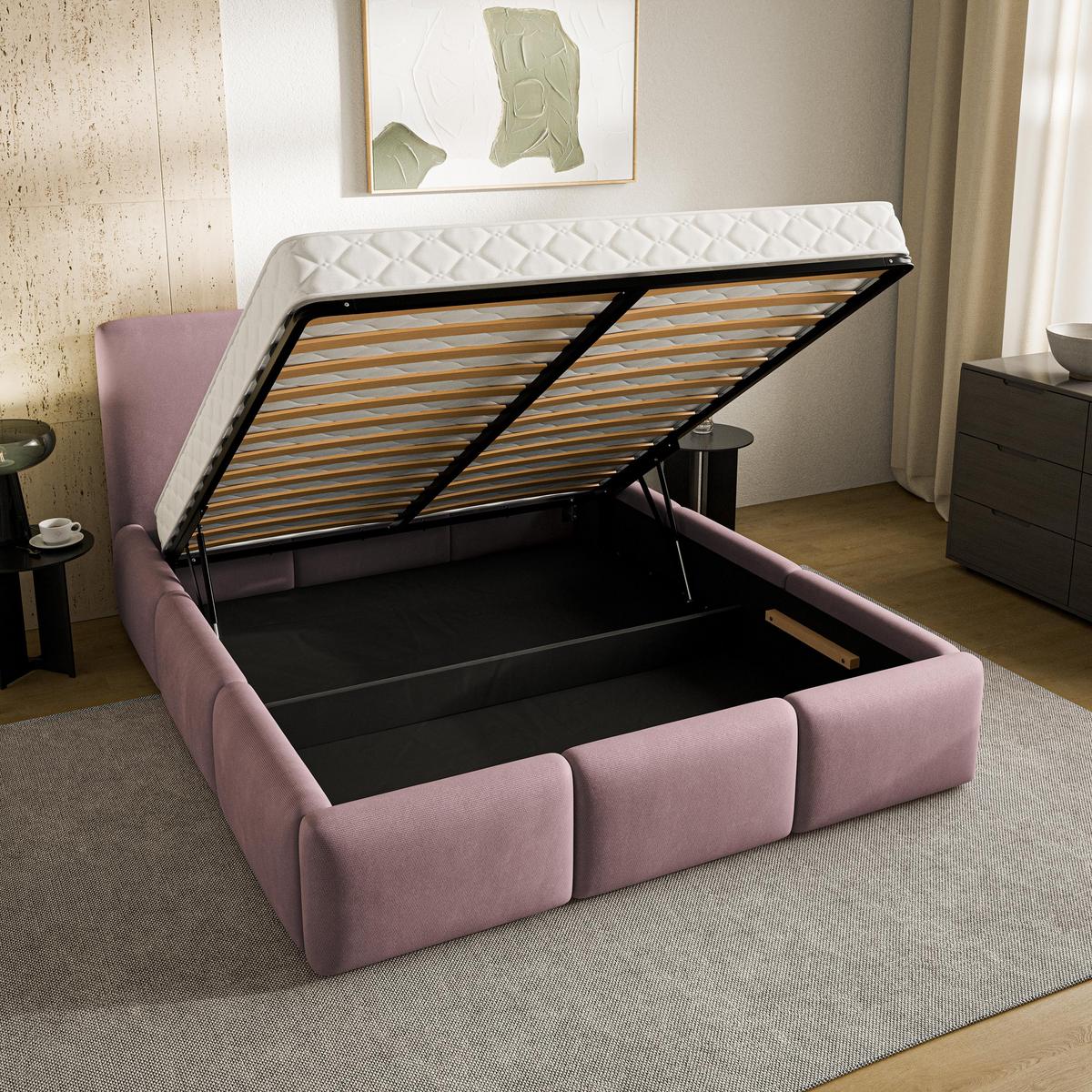 POLSTERBETT ARSIL 200x200 cm mit Bettkästen - Rosa - Rosa, Holz/Textil (200/200cm) - MASSENO