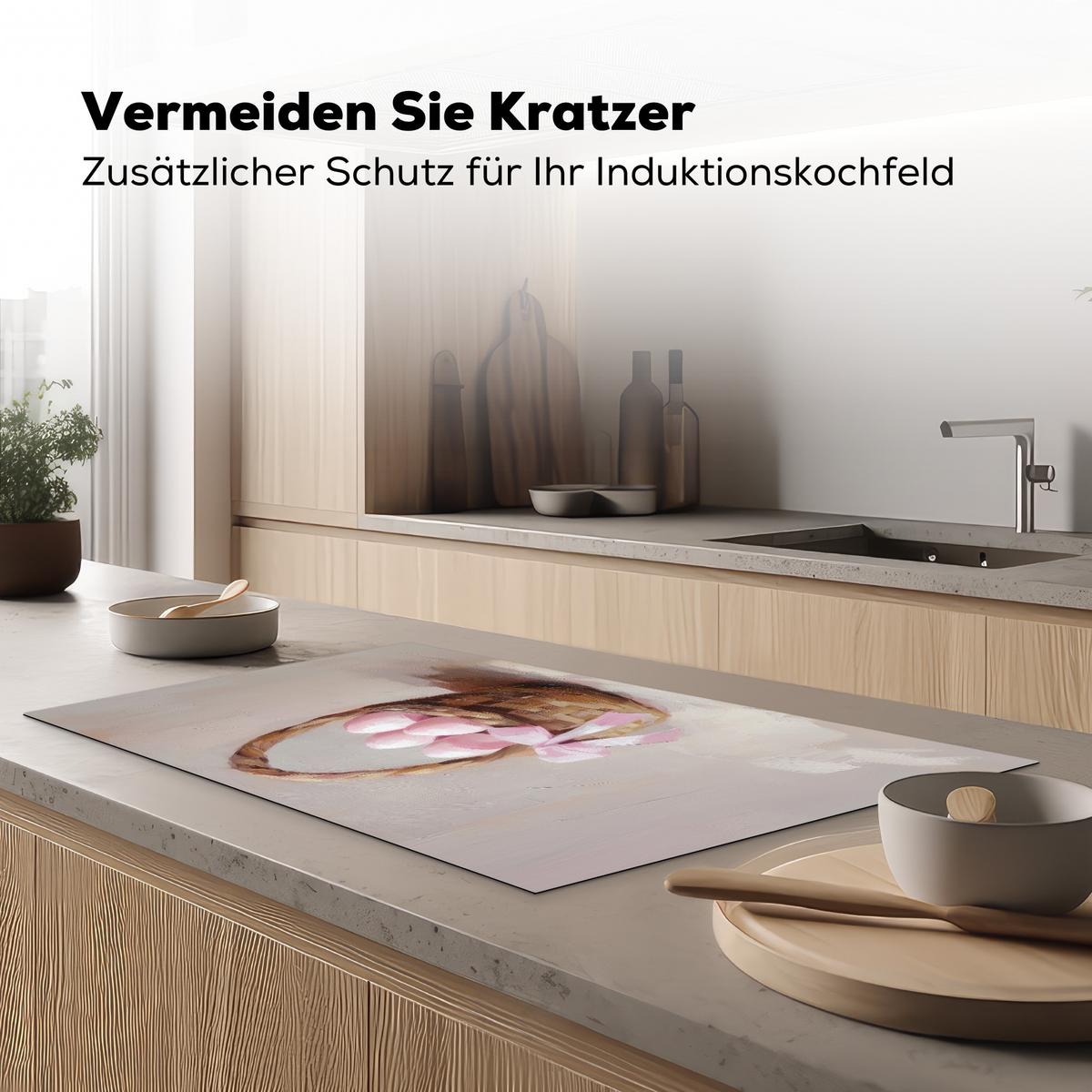 HERDABDECKPLATTE Korb - Eier - Rosa Ceranfeldabdeckung 90x52 cm - Beige, Kunststoff (90/52/0.2cm) - MuchoWow