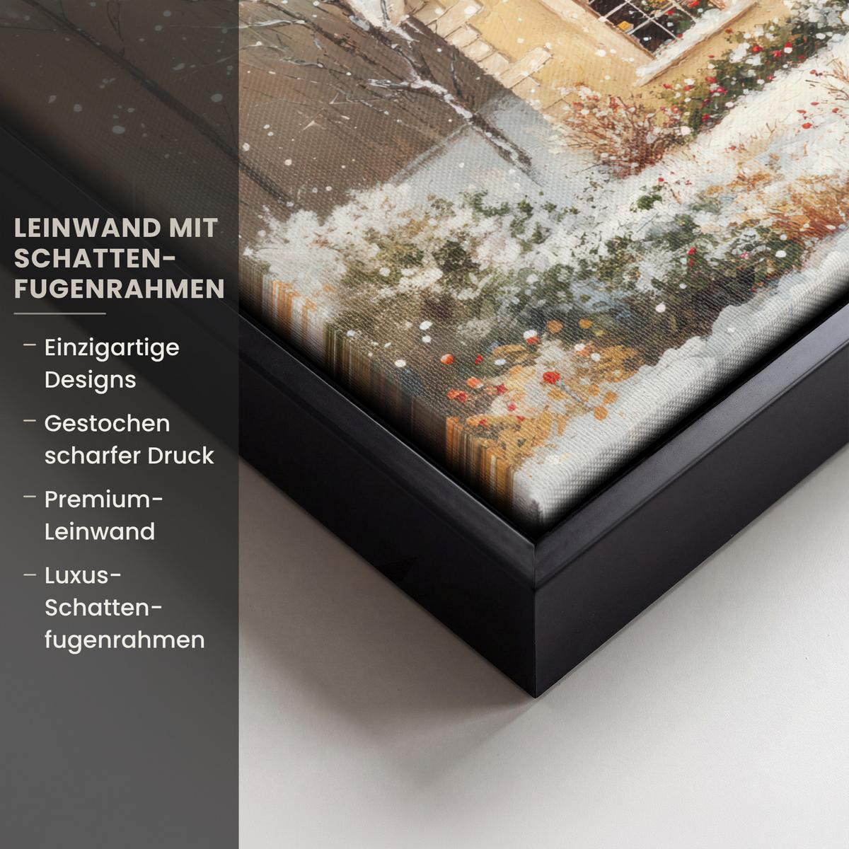 LEINWAND Bilder mit Rahmen - Weihnachten - Zuhause - Winter - Schnee - 30x20 - Creme, Textil (30/20cm) - MuchoWow