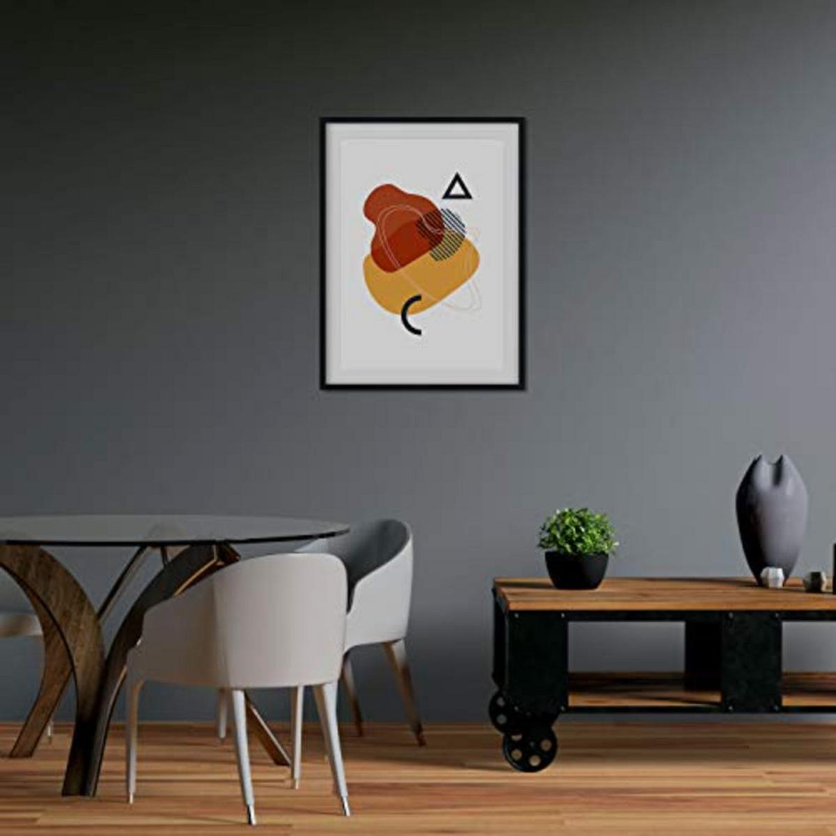 POSTER Set mit 4 abstrakten Collage Saharasand mit farbigen Designs A3 Schwarzer Rahmen - Schwarz, Papier (29.7/3cm) - Nacnic
