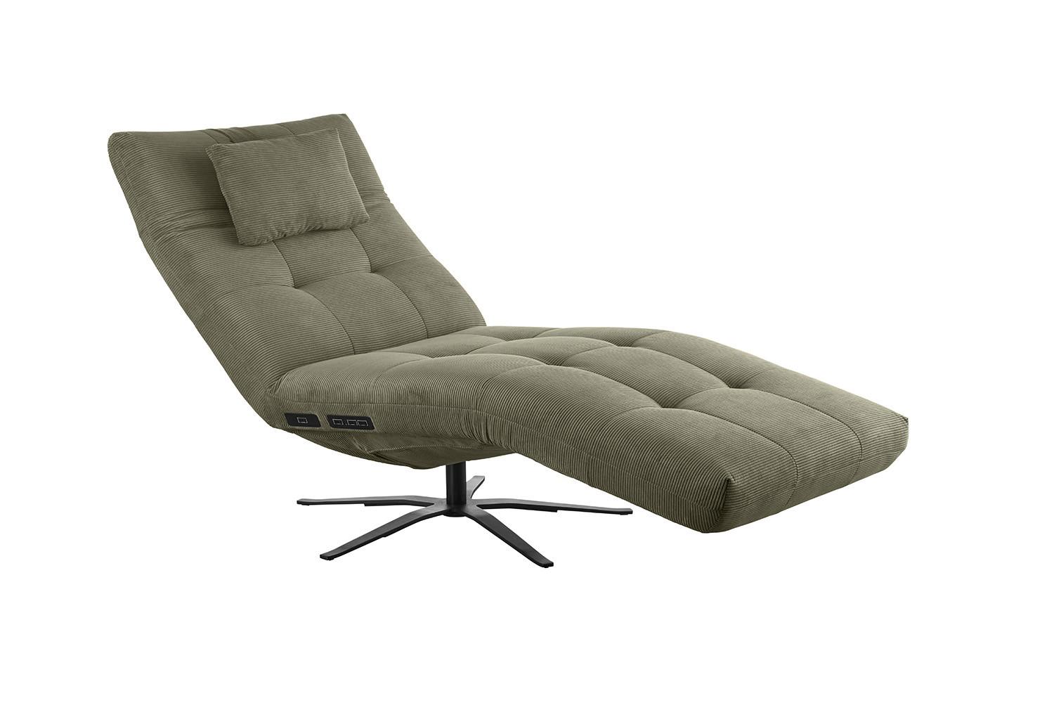 RELAXLIEGE LETICIA Grün Cord Drehbar (360°), Relaxfunktion - Schwarz/Olivgrün, Textil/Metall (82/115/156cm) - KAWOLA