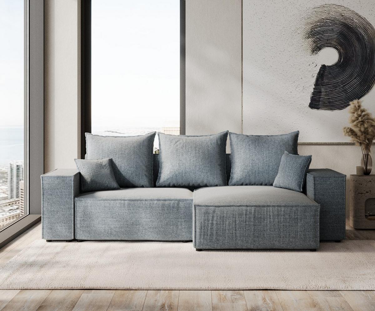 ECKSOFA SENSO mit Schlaffunktion Blaugrau im City Stoff - Blaugrau/Schwarz, Holz/Holzwerkstoff (255/148cm) - AltaBeds