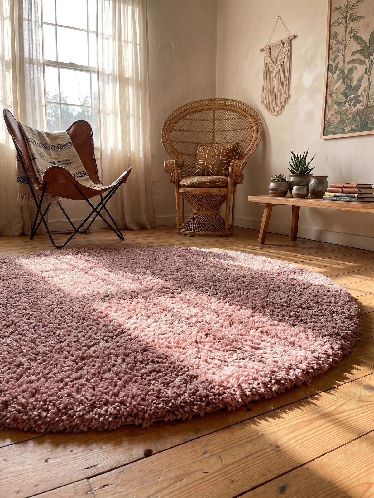 HOCHFLORTEPPICH SALZACH, einfarbig, aus Polypropylen, Rosa, Ø 120 cm - Rosa, Textil (120/120cm) - KADIMA DESIGN
