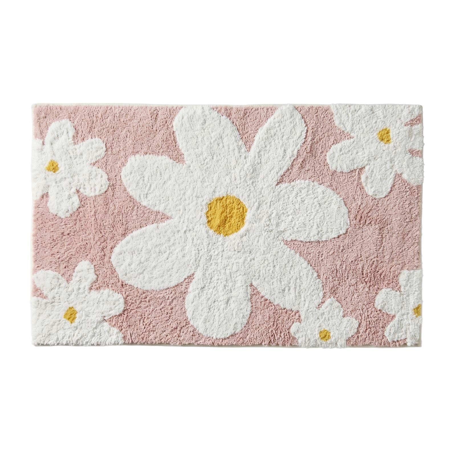 BADTEPPICH Blumen 50/80 cm, rosa-weiß, 100 % Baumwolle - Rosa, Textil (50/80cm) - Homescapes