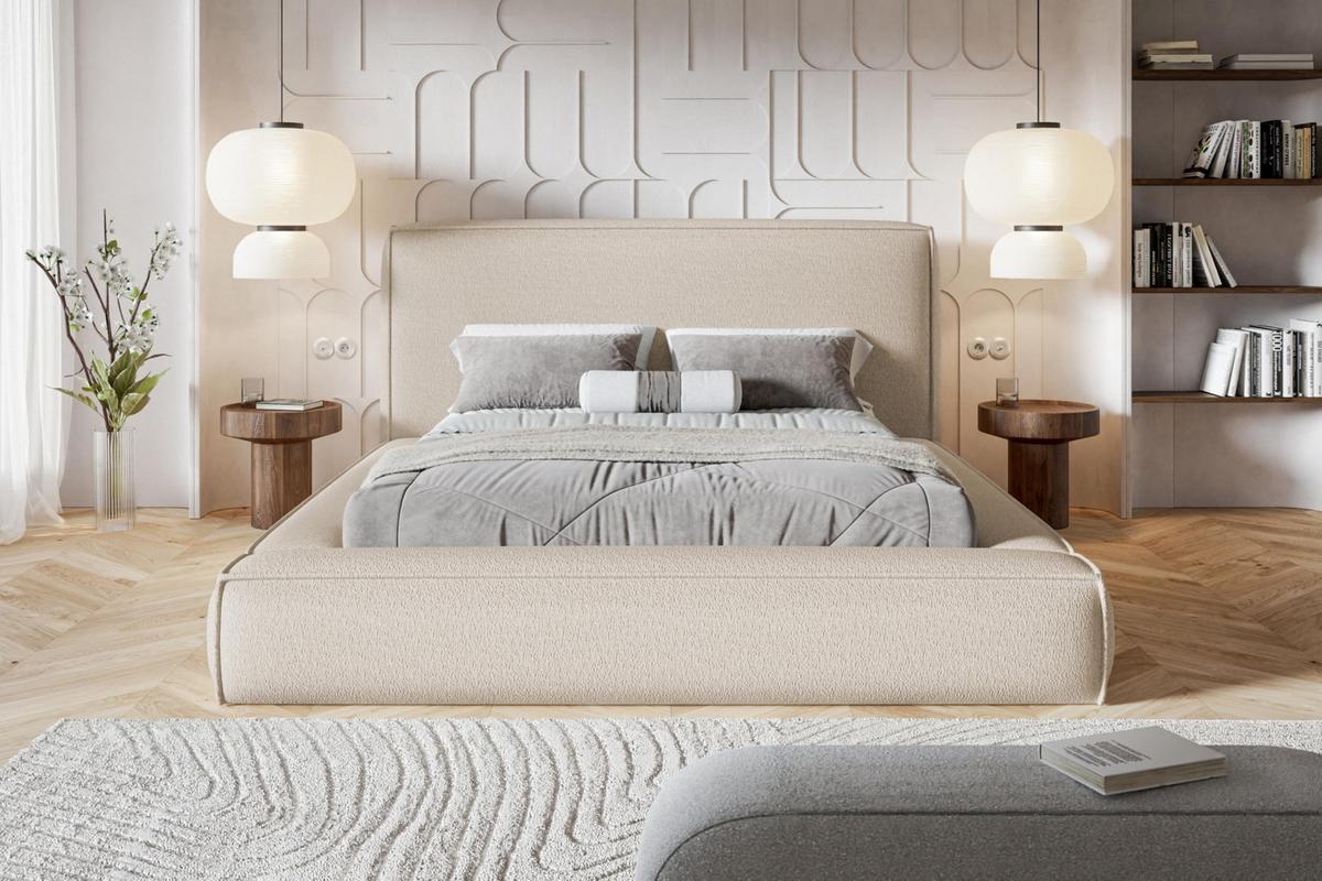 BETT 120x200 - Polsterbett mit Bettkasten und Holzrahmen - Modern Bett - Eleganter Catch-Me-Stoff - Kollektion Luna Maxi - Beige - Beige, Holz/Textil (120/200cm) - Alpi-Möbel