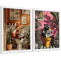POSTER 2er-Set lustige Tierdrucke im Badezimmer, Fuchs und Waschbär-Dekorationsbilder im modernen Stil Weißer Rahmen A4 - Weiß, Papier (29.7/21/3cm) - Nacnic