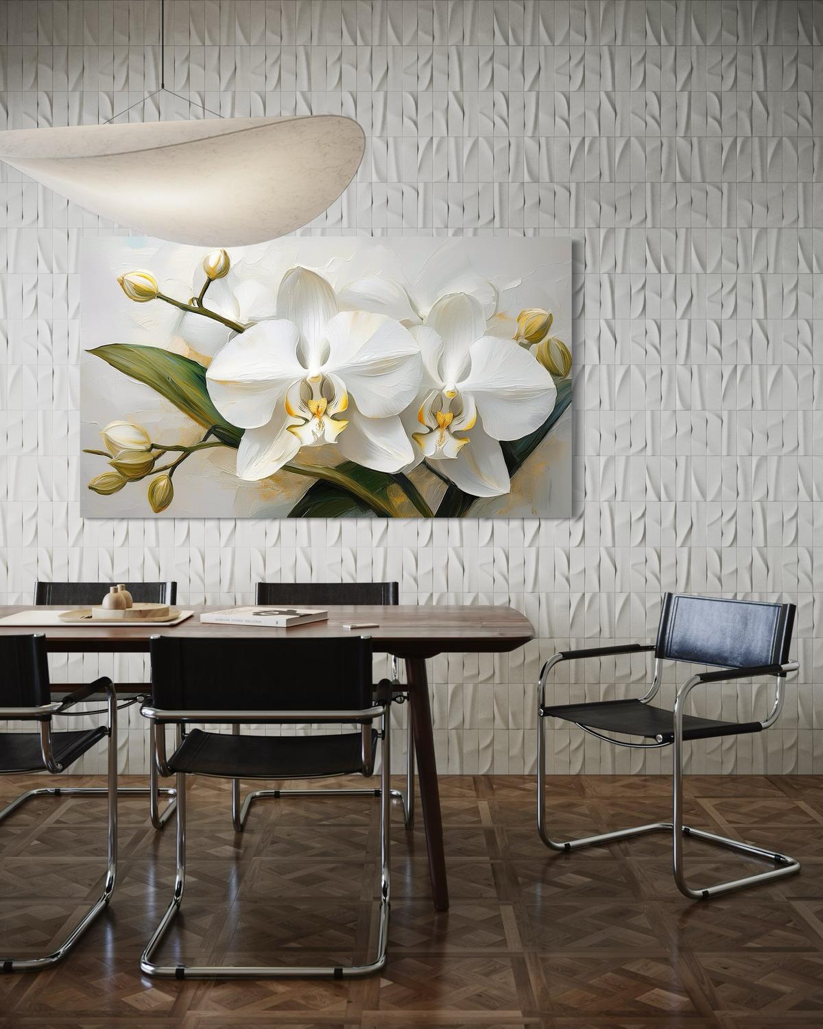 WANDBILD gemalte orchidee blume - Weiß, Textil (60/40cm) - Feeby