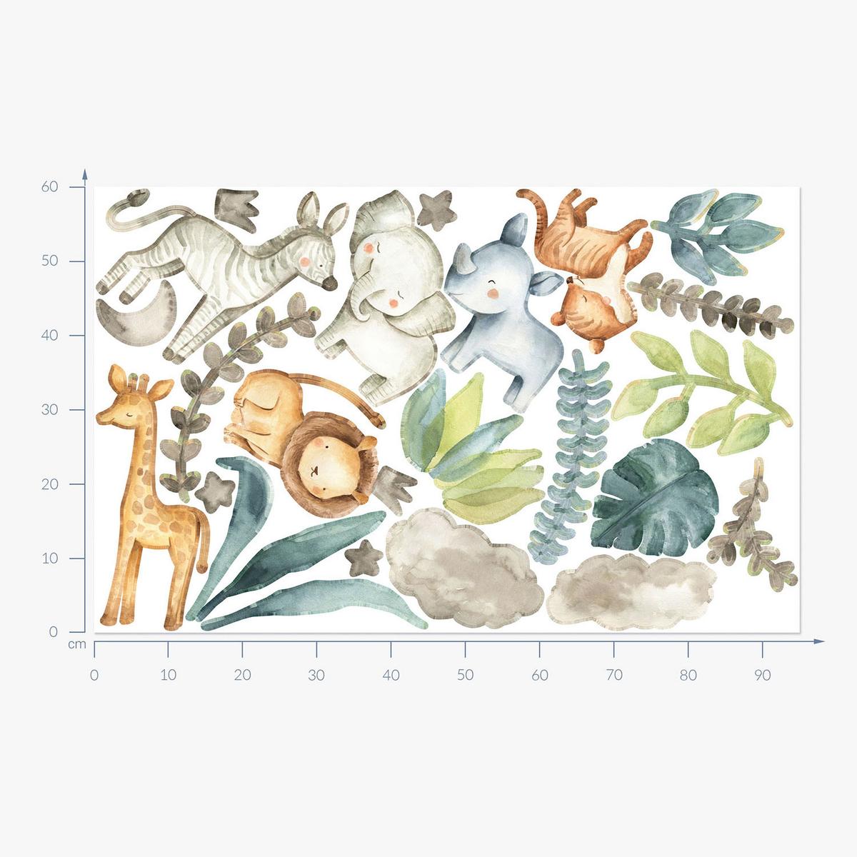 WANDAUFKLEBER 60x95cm - Wilde Safari - Multicolor, Kunststoff (60/95/0.1cm) - Wallfluent
