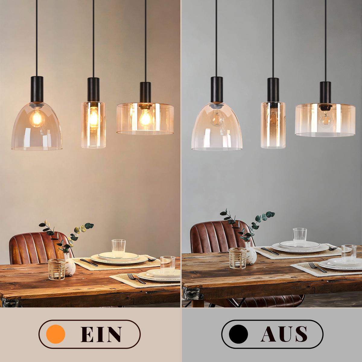 PENDELLEUCHTE Havyn 55/25/145 cm - Bernsteinfarben/Schwarz, Glas/Metall (55/25/145cm) - ZMH