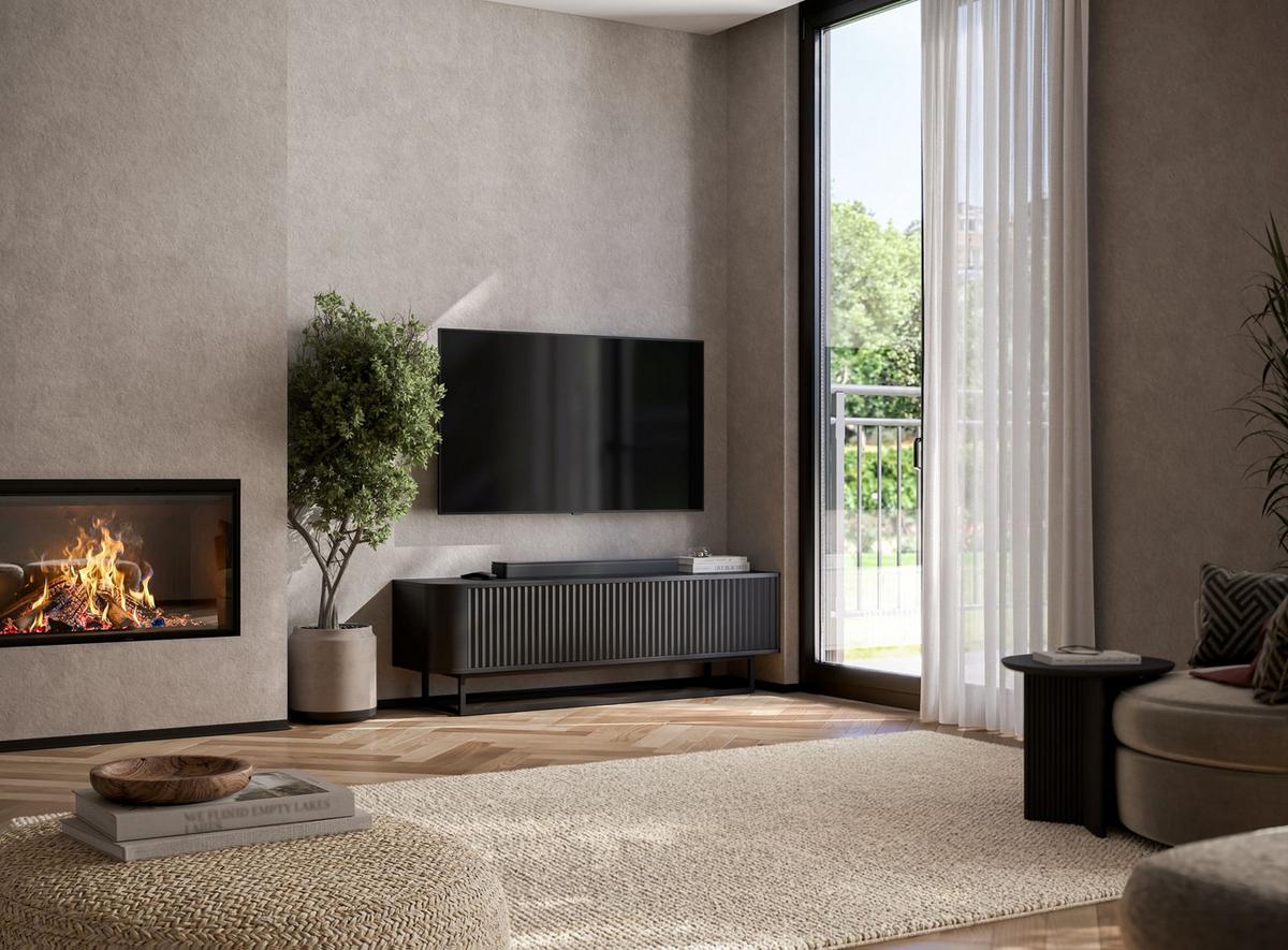 TV-LOWBOARD Aurora Schwarz matt 140 cm mit Metallrahmen - Goldfarben/Schwarz, Holzwerkstoff/Metall (140/44/35cm) - Meble Lindner